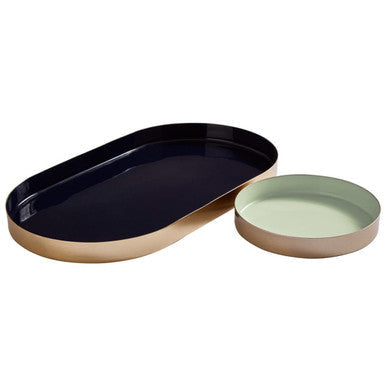 Set of Two Navy and Gold Trays