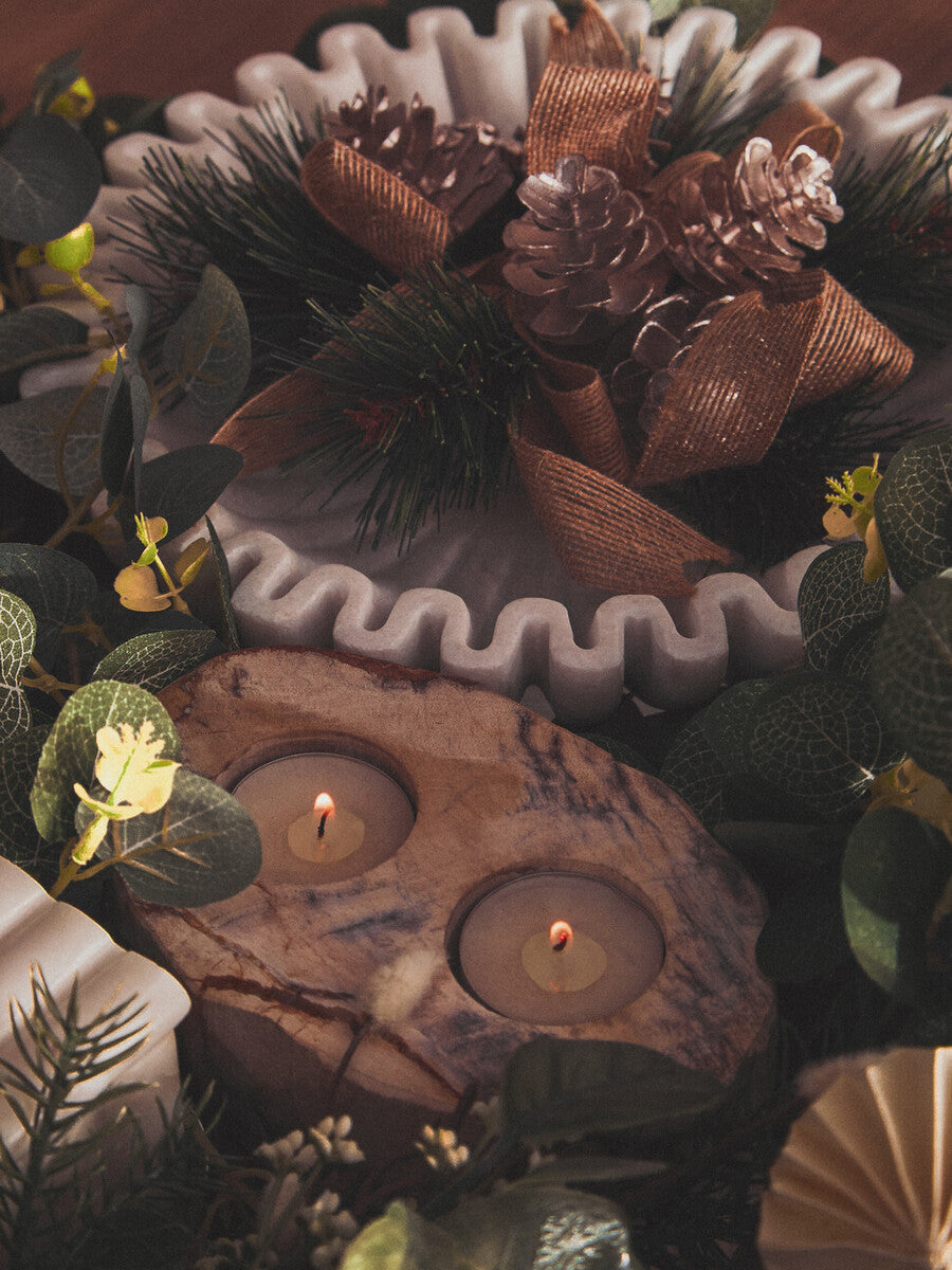 Petrified Wood Double Candle Holder