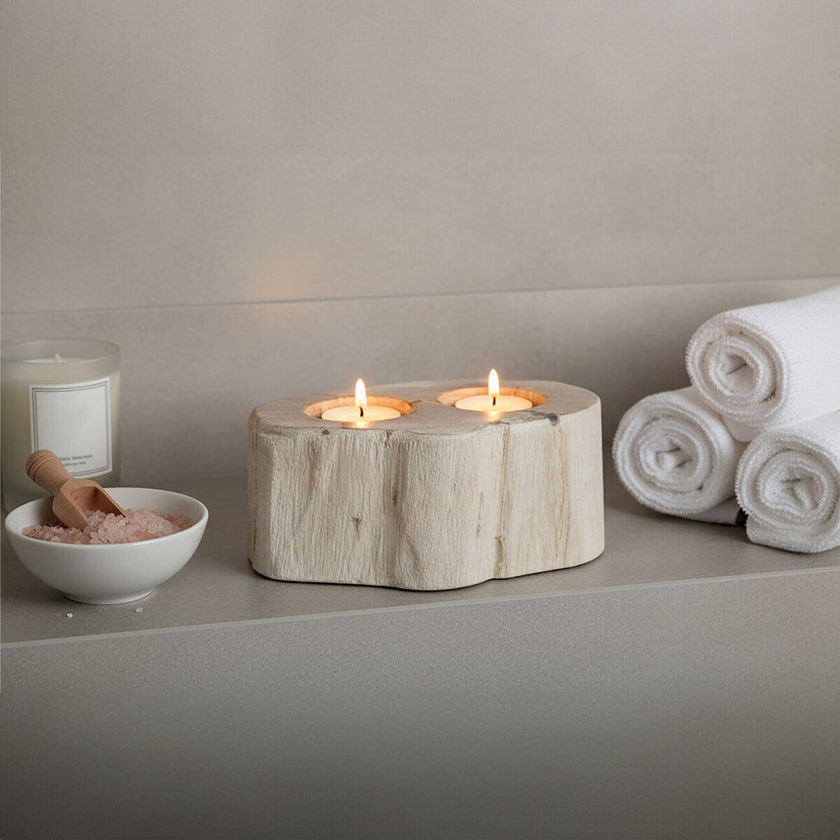 Petrified Wood Double Candle Holder