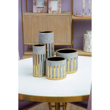 Grey and Gold Veined Small Ceramic Vase