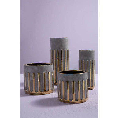 Grey Glaze Gold Rim Small Ceramic Planter
