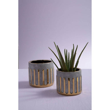 Grey Glaze Gold Rim Small Ceramic Planter