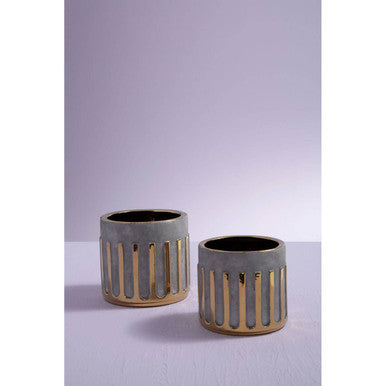 Grey Glaze Gold Rim Small Ceramic Planter