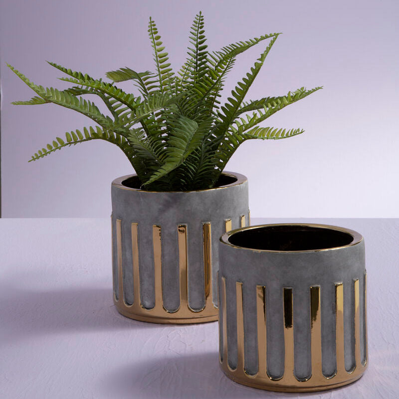Grey Glaze Gold Rim Small Ceramic Planter