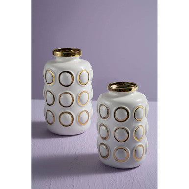 Large White and Gold Ceramic Vase