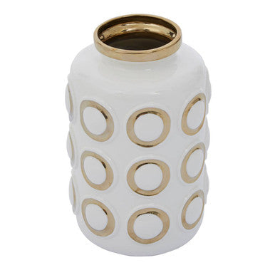 White and Gold Circle Pattern Small Ceramic Vase