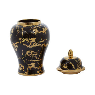 Large Marble Effect Black and Gold Ceramic Jar