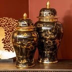 Large Marble Effect Black and Gold Ceramic Jar