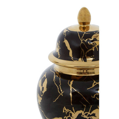 Large Marble Effect Black and Gold Ceramic Jar