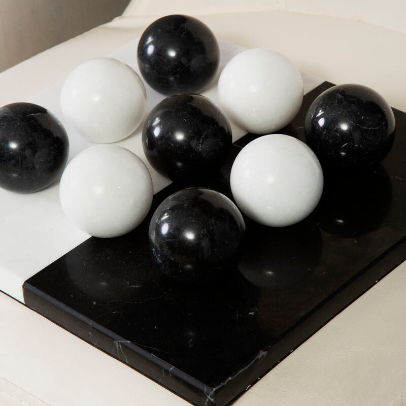 Black and White Tic Tac Toe Marble Game