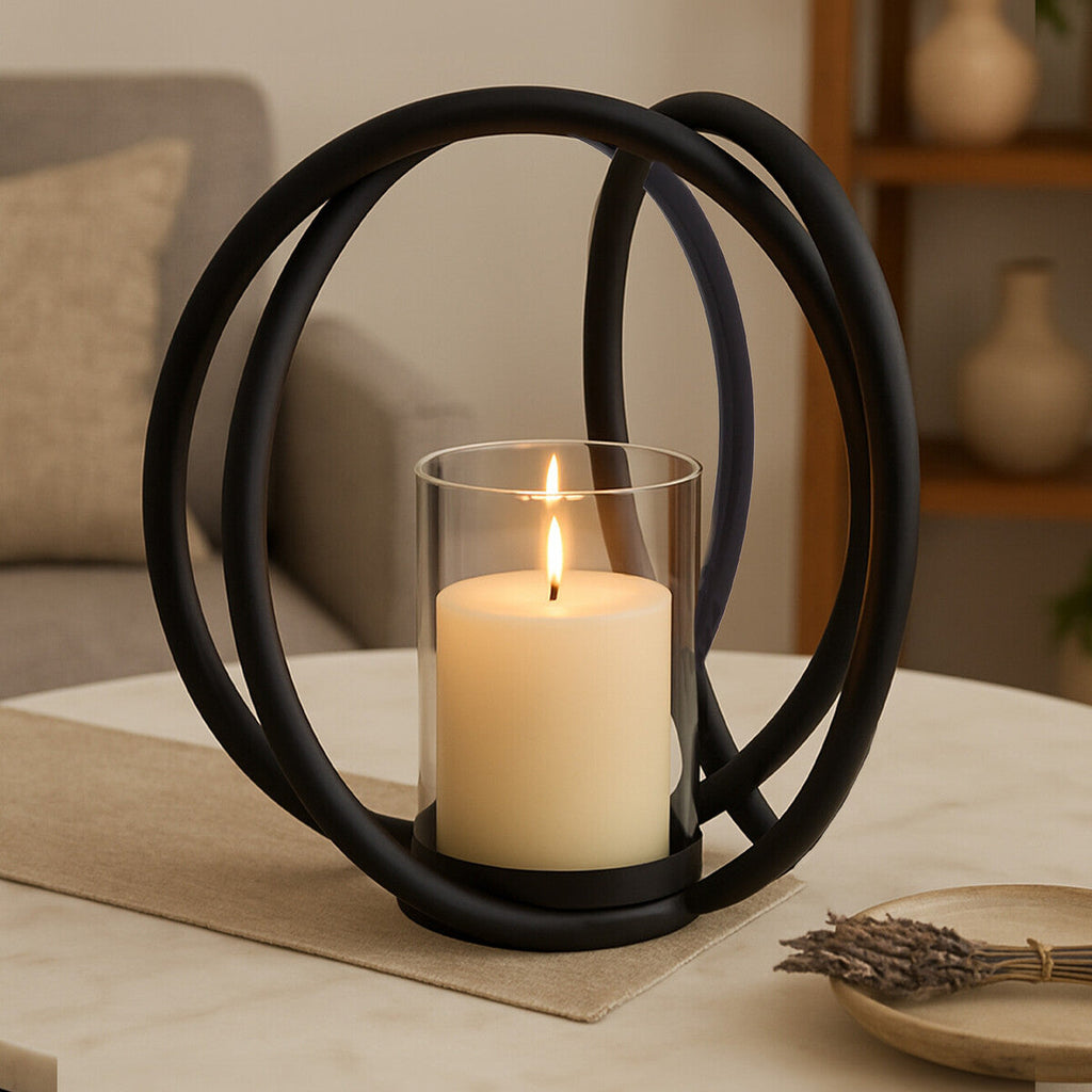 Medium Matte Black Finish Candle Holder