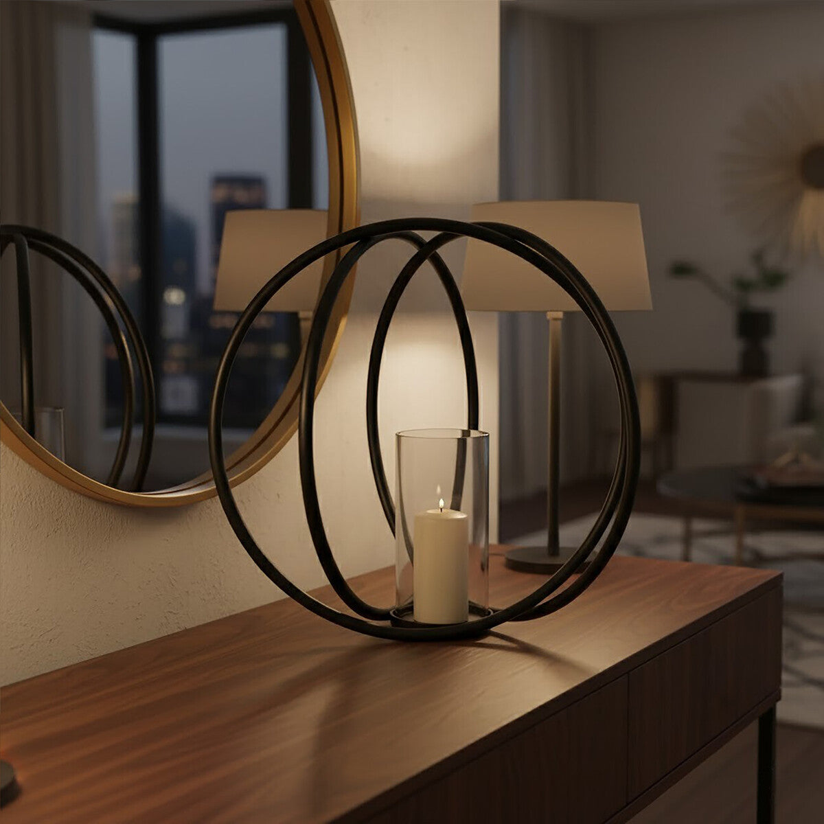 Large Matte Black Finish Candle Holder