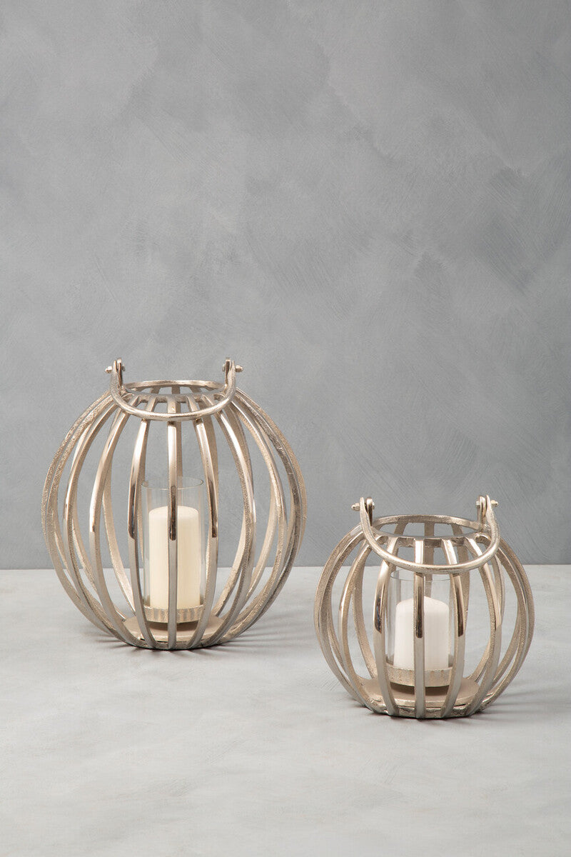 Large Silver Finish Textured Lantern