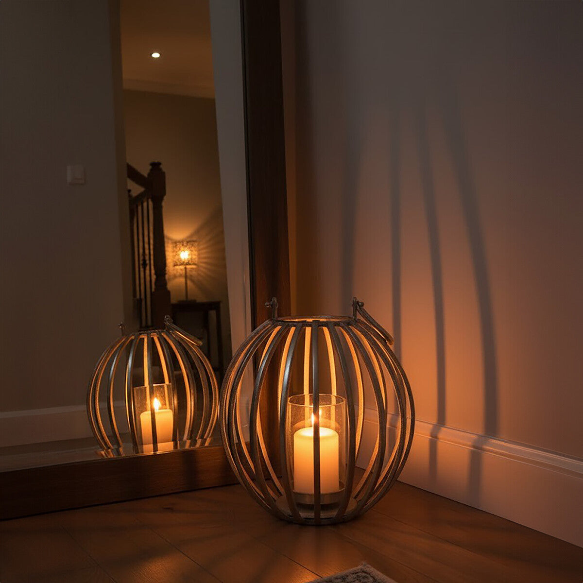 Large Silver Finish Textured Lantern