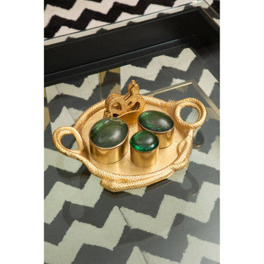 Gold Set of 4 Coasters with Holder