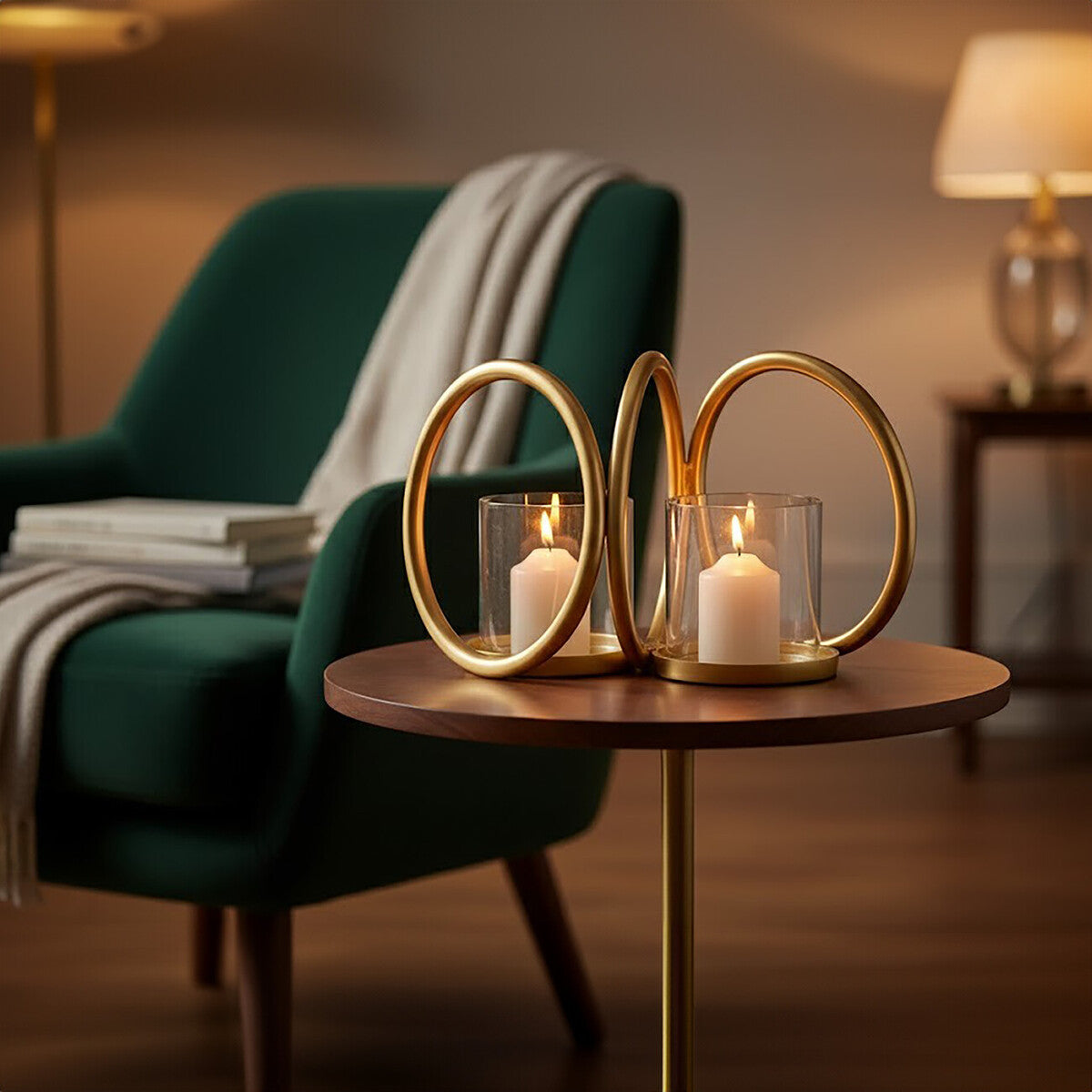 Small Gold Finish Double Candle Holder