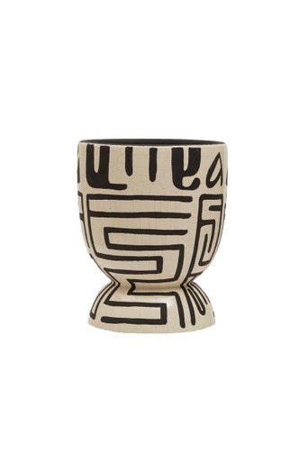 Earthenware White And Black Hand Painted Planter