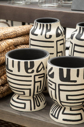 Earthenware White And Black Hand Painted Planter