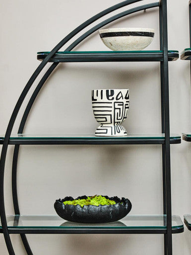 Earthenware White And Black Hand Painted Planter