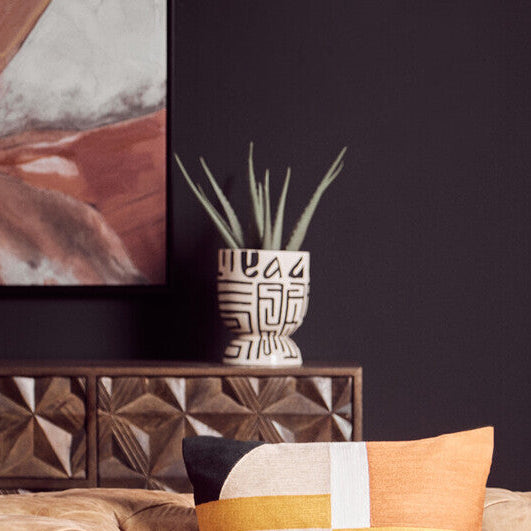 Earthenware White And Black Hand Painted Planter