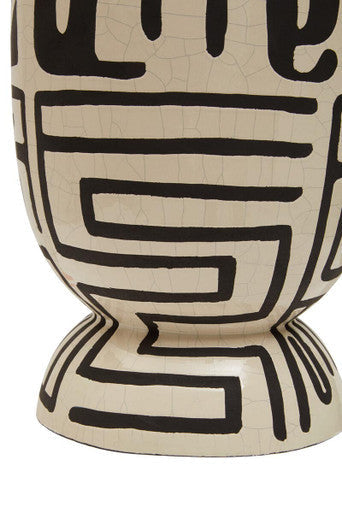 Earthenware White And Black Hand Painted Planter
