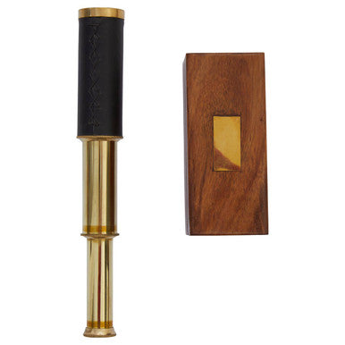 Brown Leather Effect Telescope with Wooden Box