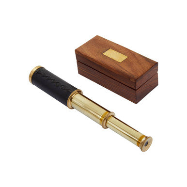 Brown Leather Effect Telescope with Wooden Box