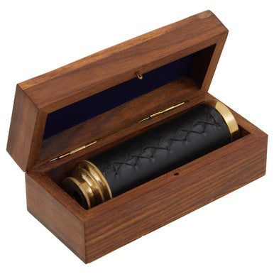 Brown Leather Effect Telescope with Wooden Box