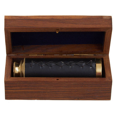 Brown Leather Effect Telescope with Wooden Box