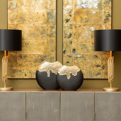 Large Black and Gold Round Vase