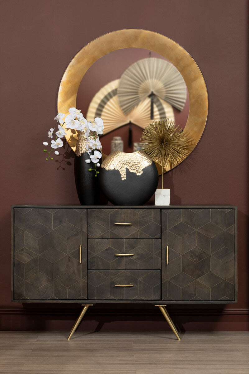 Large Black and Gold Round Vase
