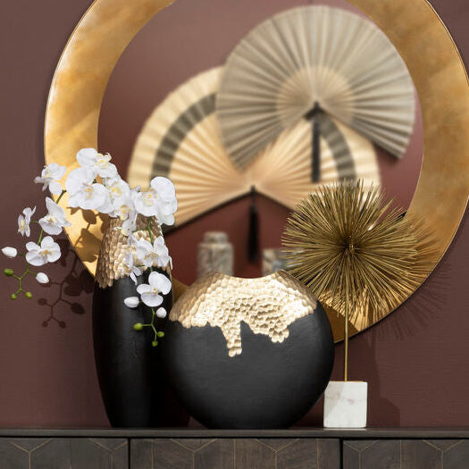 Large Black and Gold Round Vase