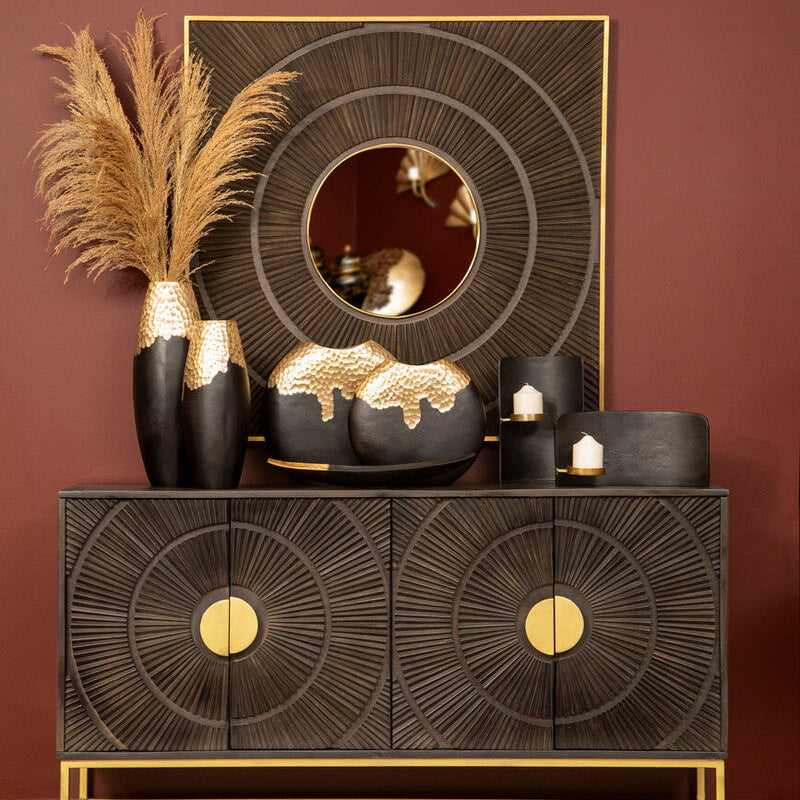 Black and Gold Finish Aluminium Candle Holder