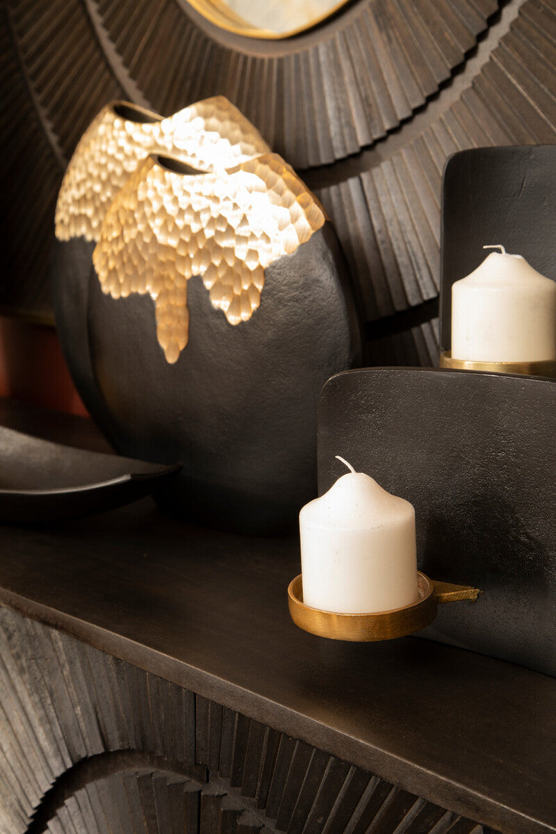 Black and Gold Finish Aluminium Candle Holder
