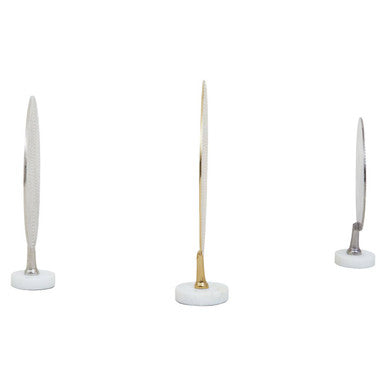 Set of 3 Hammered Metal Disc Sculptures with Marble Base