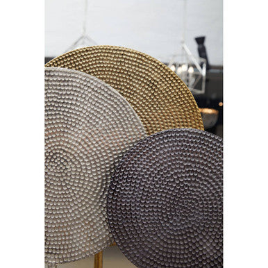 Set of 3 Hammered Metal Disc Sculptures with Marble Base