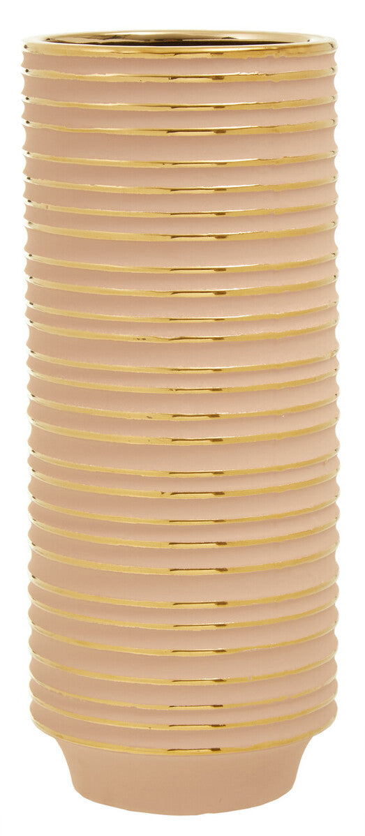 Large Blush Pink and Gold Ceramic Vase