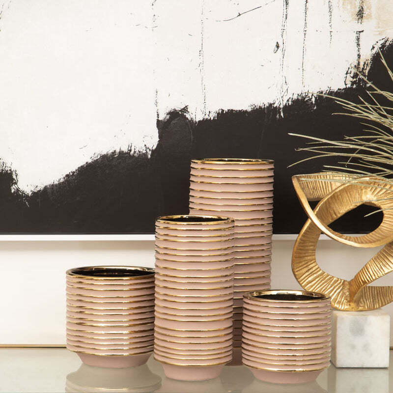 Large Blush Pink and Gold Ceramic Vase