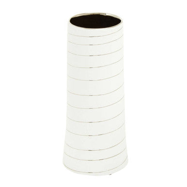 Small White and Silver Ceramic Vase