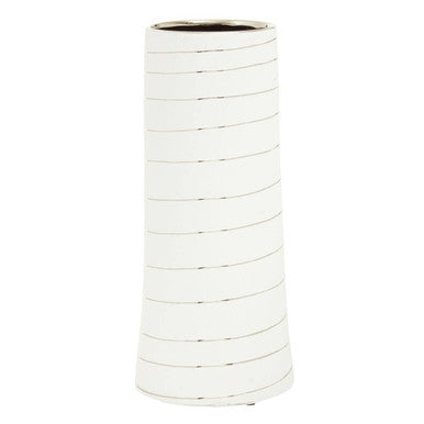Small White and Silver Ceramic Vase