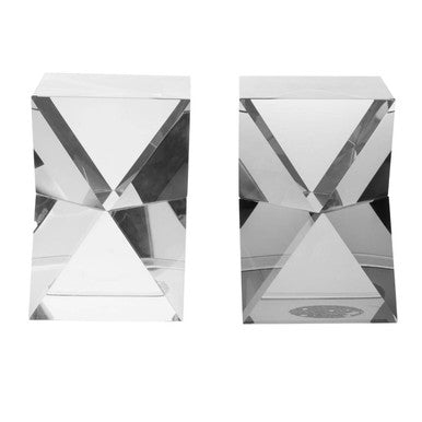 Set of 2 Crystal Geometric Bookends in Grey Finish