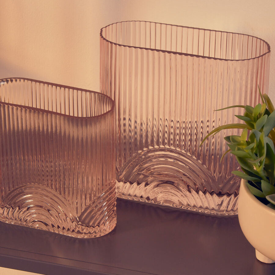 Corrugated Large Pink Glass Vase