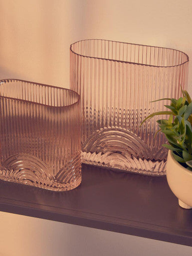 Corrugated Large Pink Glass Vase
