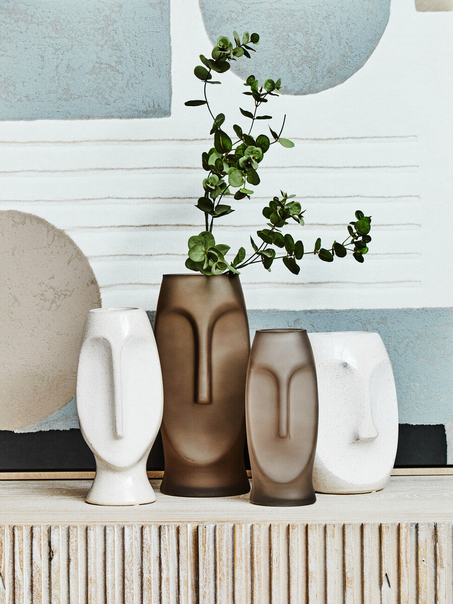 Smoked Grey Large Face Design Vase