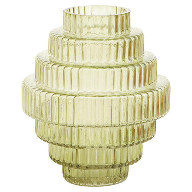 Small Green Ribbed Glass Vase