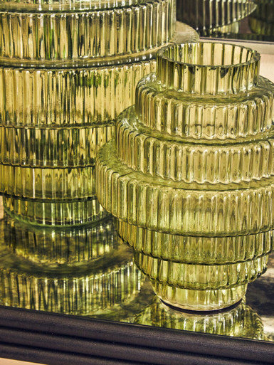 Small Green Ribbed Glass Vase