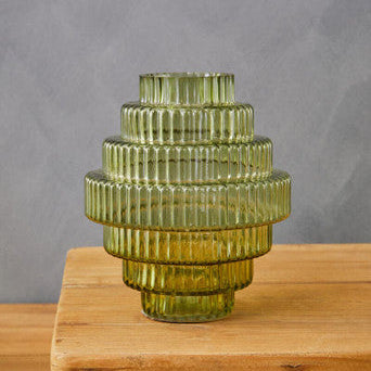 Small Green Ribbed Glass Vase