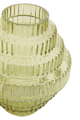 Small Green Ribbed Glass Vase