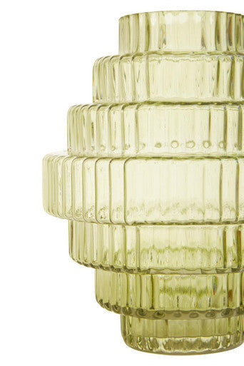 Small Green Ribbed Glass Vase