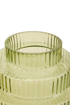 Large Green Ribbed Glass Vase